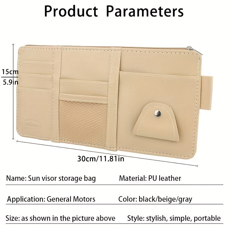 Car Sun Visor Glasses Holder Card Package Leather Storage Bag