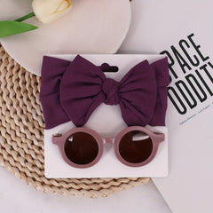 2pcs Girls Hairband & Sunglasses Set Cute Bow Headband & Round UV Sunglasses