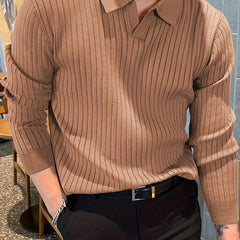 Solid Knit Shirt Men's Casual V Neck Pullover Sweater For Winter