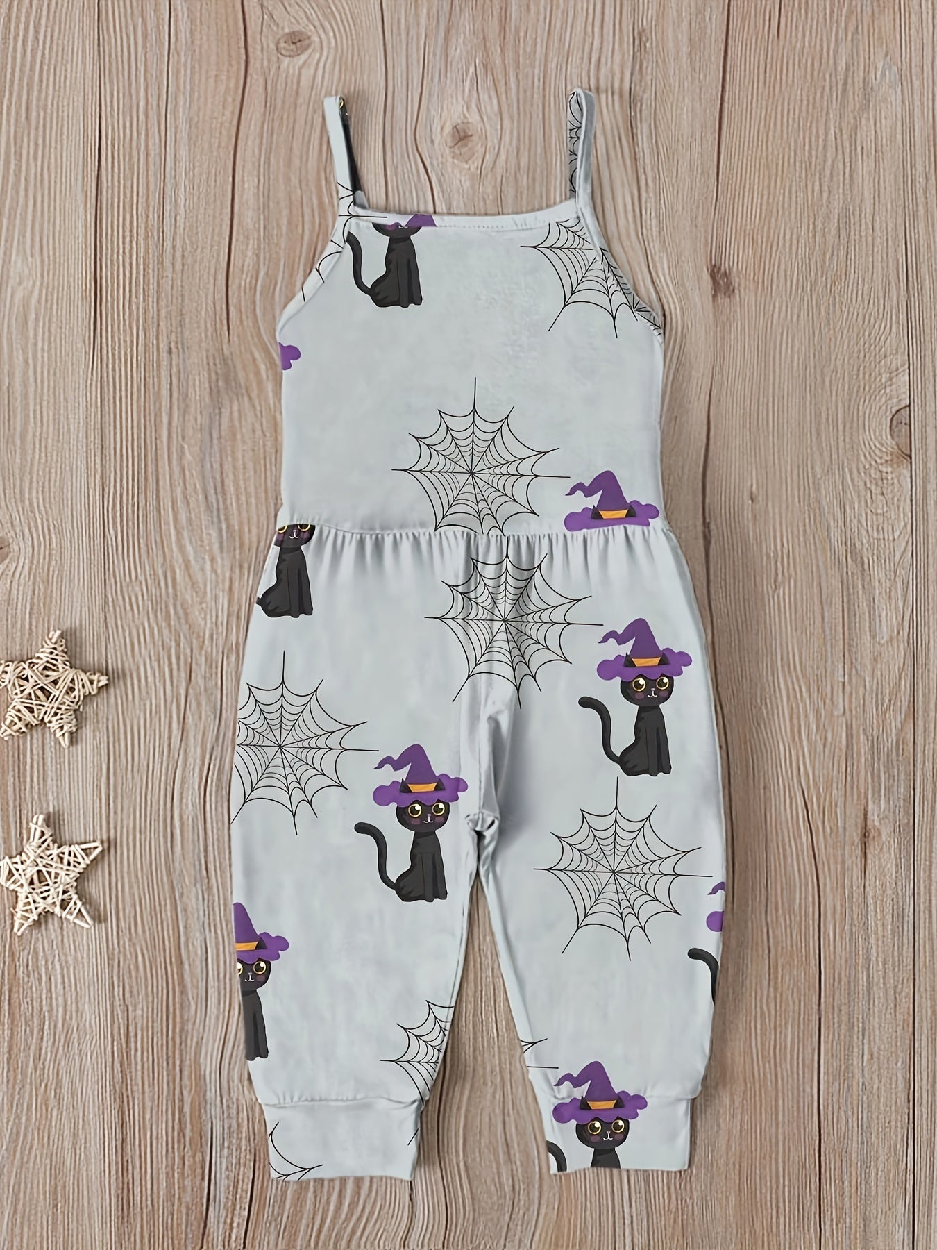 Toddler Girls Witch Hat Prints Halloween Cami Jumpsuit Romper