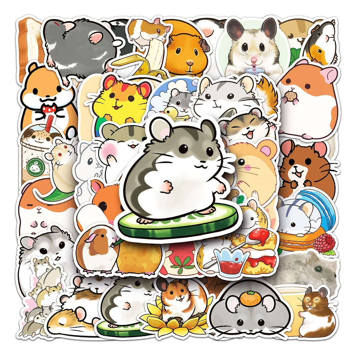 50pcs Cartoon Hamster Animal Stickers Waterproof for Laptop Car Refrigerator