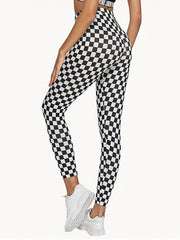 Plaid Print Skinny Leggings High Waist Stretchy Leggings Women's Clothing