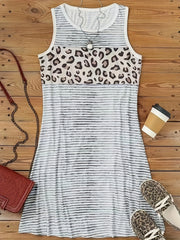 Colorblock Stripe & Leopard Print Loose Fit Tank Dress