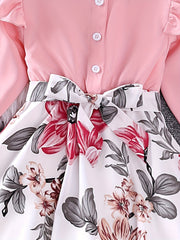 Girls' Ruffle Collar Button Front Floral Tunic Dress