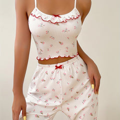 Floral Print Pajama Set Cami Top & Shorts Women's Sleepwear