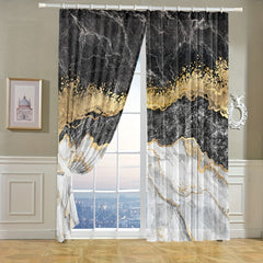 Grey Marble Window Curtains - Set of 2 Panels