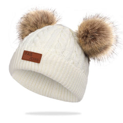 Double Ball Knitted Raccoon Hat
