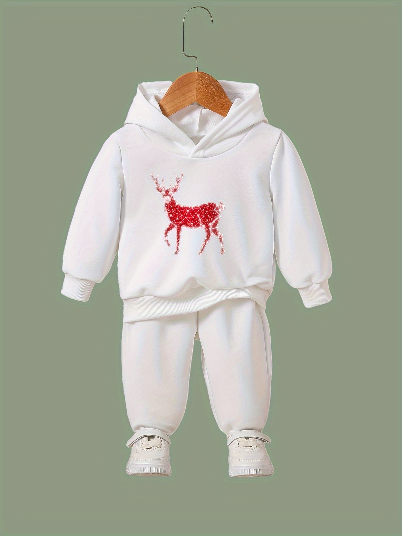 Girls Cartoon Deer Pattern Hooded Sweatshirt and Sweatpants Set