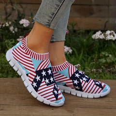 Women's American Flag Sock Shoes Breathable Knit Slip On Casual Walking Shoes