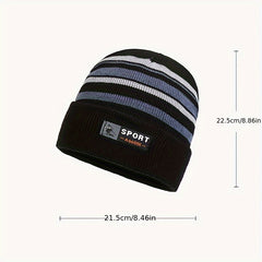 Winter Striped Warm Fleece Lined Knitted Beanie Hat for Men