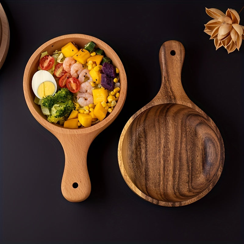 Beech Wood Salad Bowl with Handle for Outdoor Dining