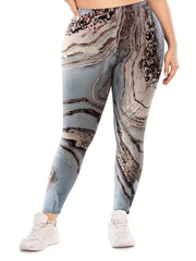Floral Print Elastic Waist Leggings Medium Stretch