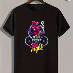 Cartoon 'Up All Night' Print Men's Graphic T-shirt for Summer