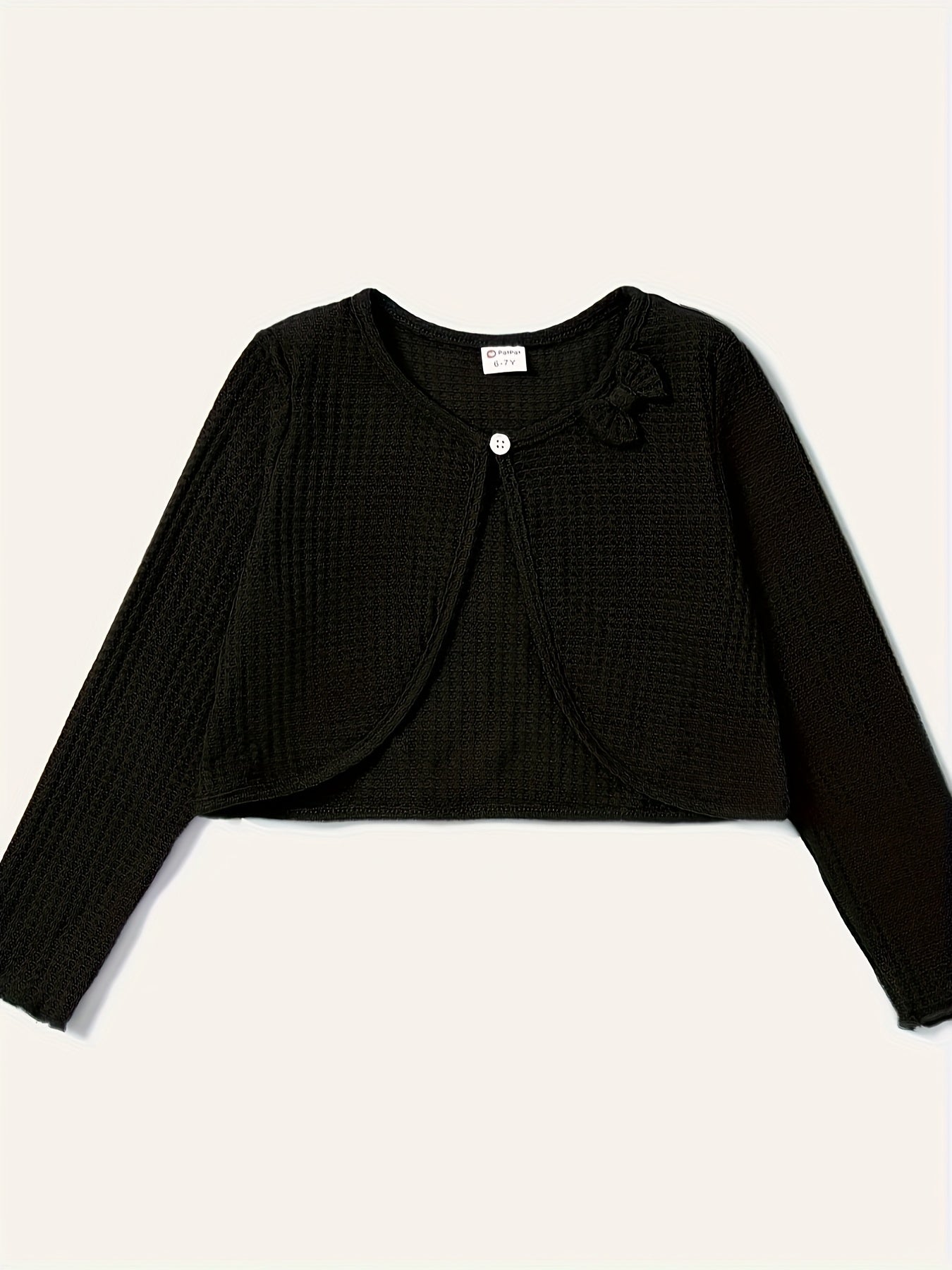 Kid Girl Cardigan Comfort Fit Bowknot Waffle Long Sleeve Jacket Cardigans