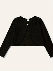 Kid Girl Cardigan Comfort Fit Bowknot Waffle Long Sleeve Jacket Cardigans