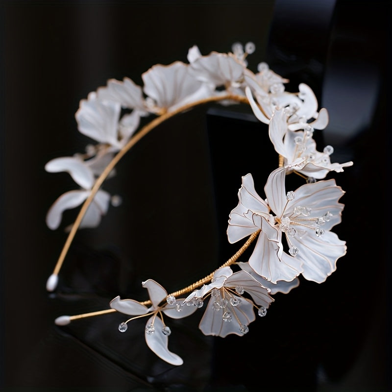 Bohemian Flower Bridal Headband with Sparkling Accents