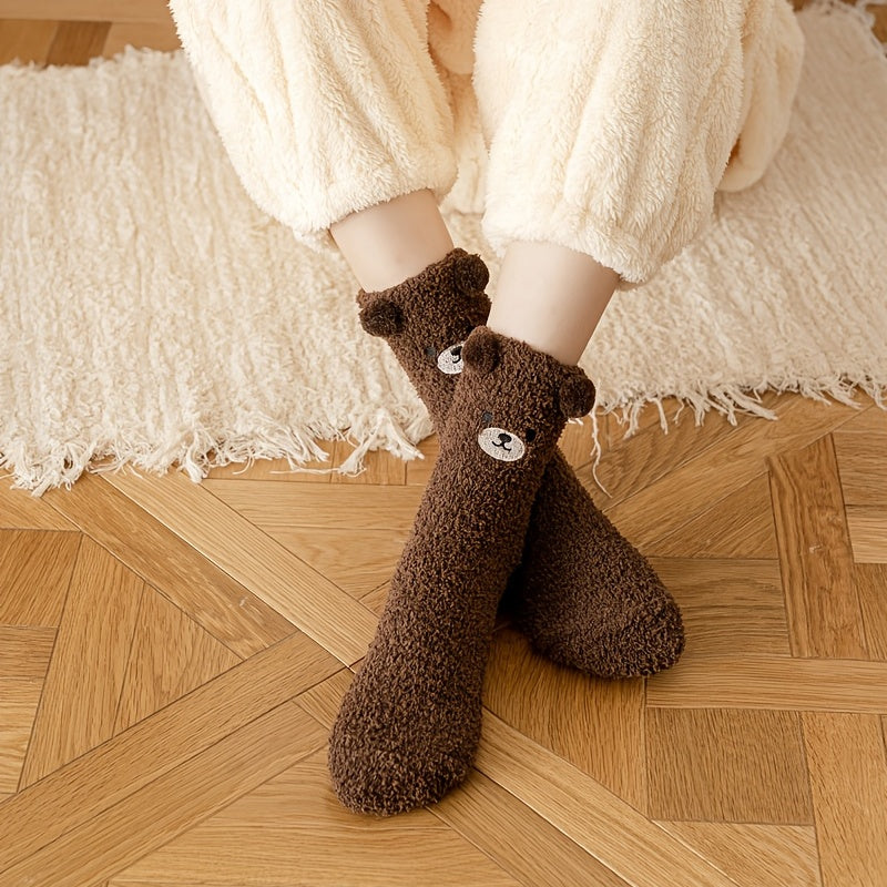 Women's Cartoon Fuzzy Socks Cozy Slipper Warm Coral Fleece Stocking