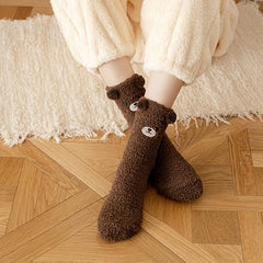 Women's Cartoon Fuzzy Socks Cozy Slipper Warm Coral Fleece Stocking
