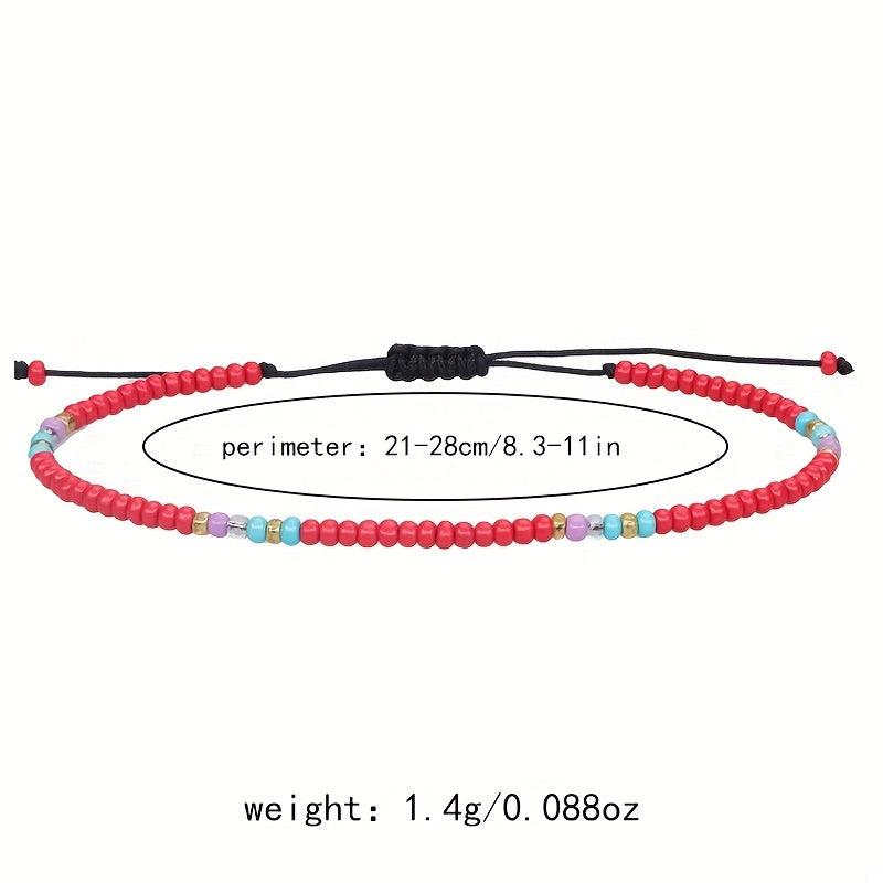 10pcs Colorful Rice Beads Anklet Set Boho Style Bracelet for Women