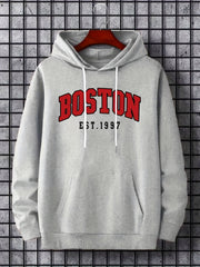 BOSTON Print Hoodies For Men Graphic Hoodie With Kangaroo Pocket