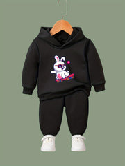 Skate Bunny Print Hooded Pullover Pants Set for Girls Boys