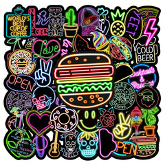 50pcs Neon Light Cake Doodle Birthday Sticker Set