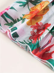 Girl's Tropical Plant Print Swimsuit & Cover Up Tankini Bathing Suit