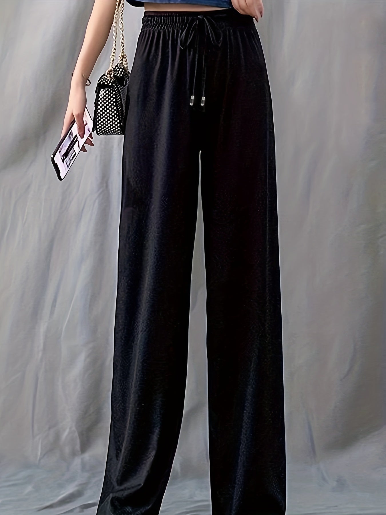Wide Leg Drawstring Elastic Casual Pants Women's Athleisure