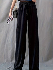 Wide Leg Drawstring Elastic Casual Pants Women's Athleisure