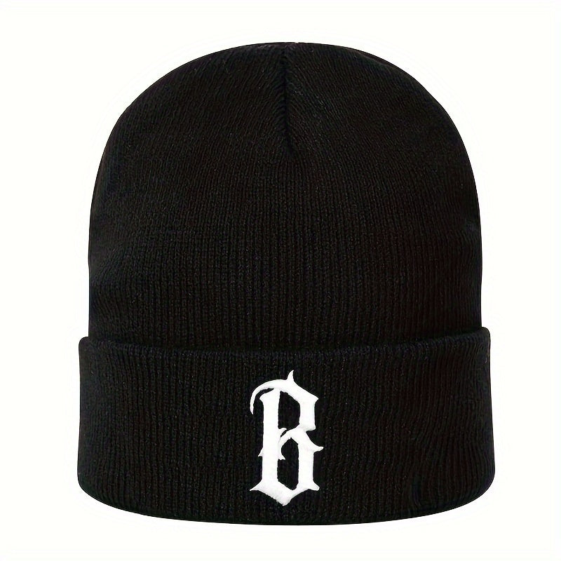 B Embroidered Knitted Hat Woolen Warm Outdoor Ear Protection Hat