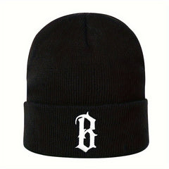 B Embroidered Knitted Hat Woolen Warm Outdoor Ear Protection Hat