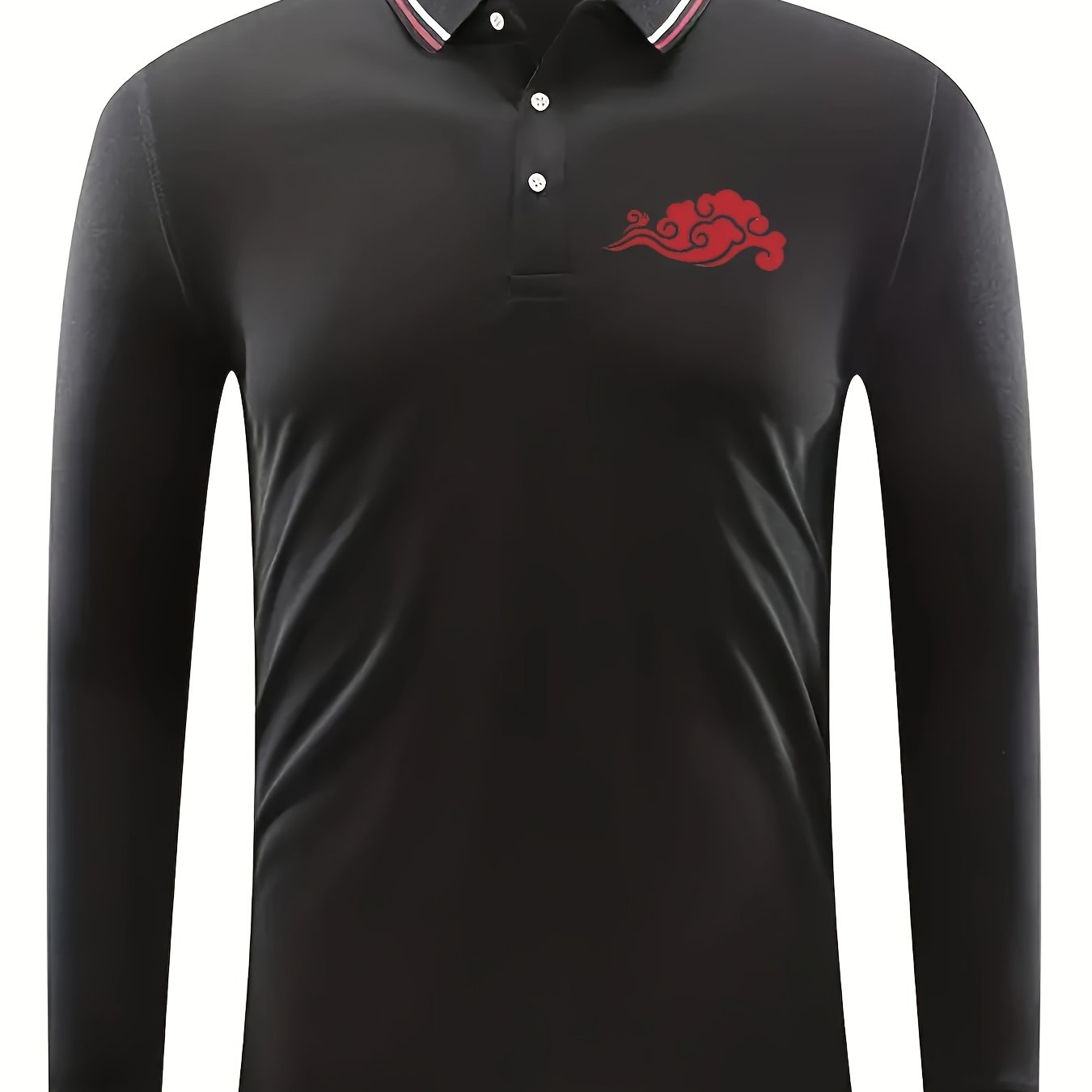 Red Cloud Pattern Men's Long Sleeve Polo Shirt