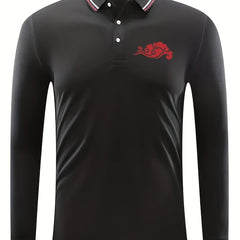 Red Cloud Pattern Men's Long Sleeve Polo Shirt
