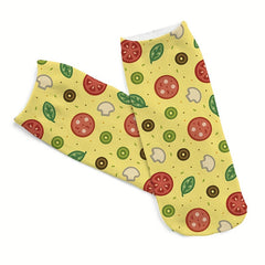 5 Pairs Cartoon Food Print Socks Comfy & Funny Low Cut Socks Women's