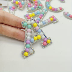 2pcs Bead Rhinestone Letter Stickers Shirt Jacket Bag DIY Name