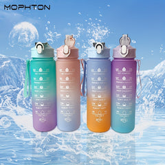 32oz Gradient Water Bottle with Time Scale Straw Leakproof Fitness Outdoor Sport