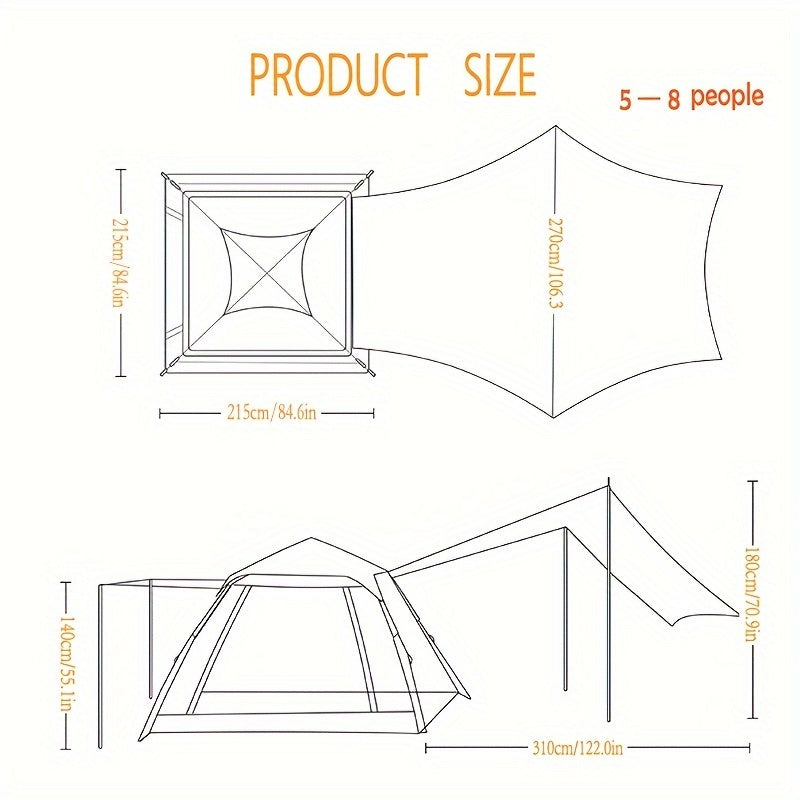 Durable 2 in 1 Canopy and Tent - Waterproof and Portable - Fits 3-8 Persons