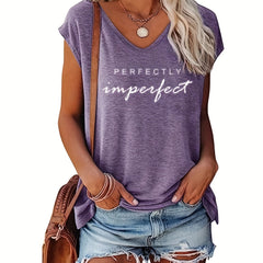 V Neck Cap Sleeve Tank Top for Women