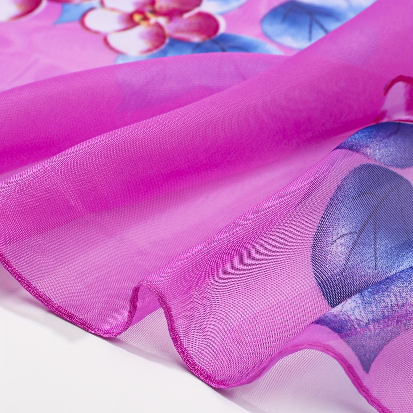 Purple Flower Print Scarf Hijab Shawl Windproof Head Wraps Bandana Women