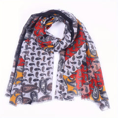 Boho Paisley Print Scarf Block Vintage Raw Edge Shawl
