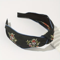 Chinese Style Flower Embroidery Headband Wide Head Hoop Hair Band