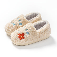 Letter Embroidered Fuzzy Slippers Plush Lined Slip On Shoes