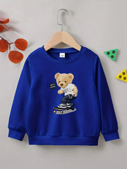 Street Style Bear Skating Print Boys Casual Pullover Sweatshirt