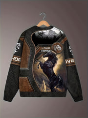 Horse 3D Print Men's Graphic Round Neck Sweatshirt Loose Pullover