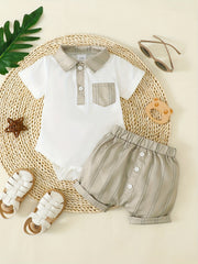 2pcs Baby Boys Casual Shirt Onesie & Shorts Set Clothes