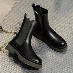 Chelsea Waterproof Snow Boots Faux Leather Flat Mid Calf Boots