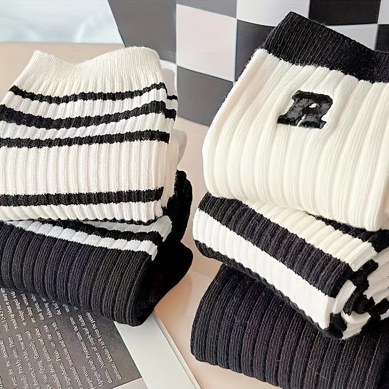 5 Pairs Men's Crew Socks for Autumn Winter Casual Running