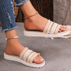 Women's Open Toe Woven Flat Slippers Boho Style Lightweight Beach Slides