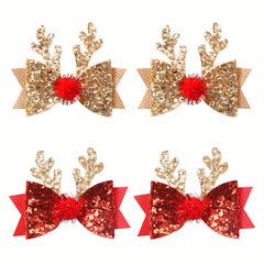 4pcs Christmas Antlers Sequin Bow Hair Clip for Baby Girls