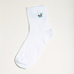 Sweet Crew Socks Teddy Bear & Floral Embroidery Women's Stockings
